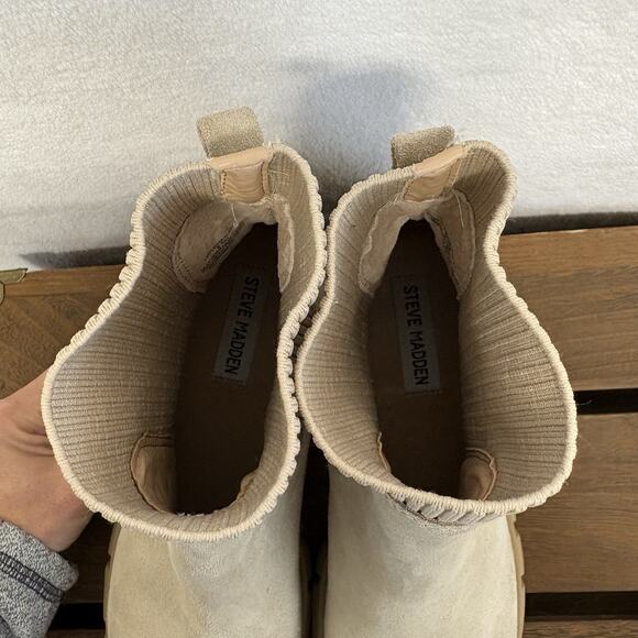 Steve Madden Hayle Ankle Tan Suede Boot Chunky Heel Sock Lug Sole Bootie 8.5 - Picture 9 of 10